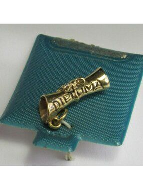 Vintage 14kt Yellow Gold Diploma Scroll Charm Pendant Retro Graduation Keepsake